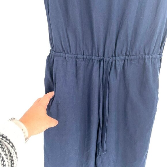 J.Crew Linen Blend V-Neck Relaxed Jumpsuit Playsuit Preppy Navy Blue size XS - Picture 4 of 8